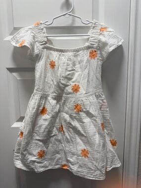 Cat & Jack White Girls' Embroidered Orange Daisy Dress (Size XS 4/5)